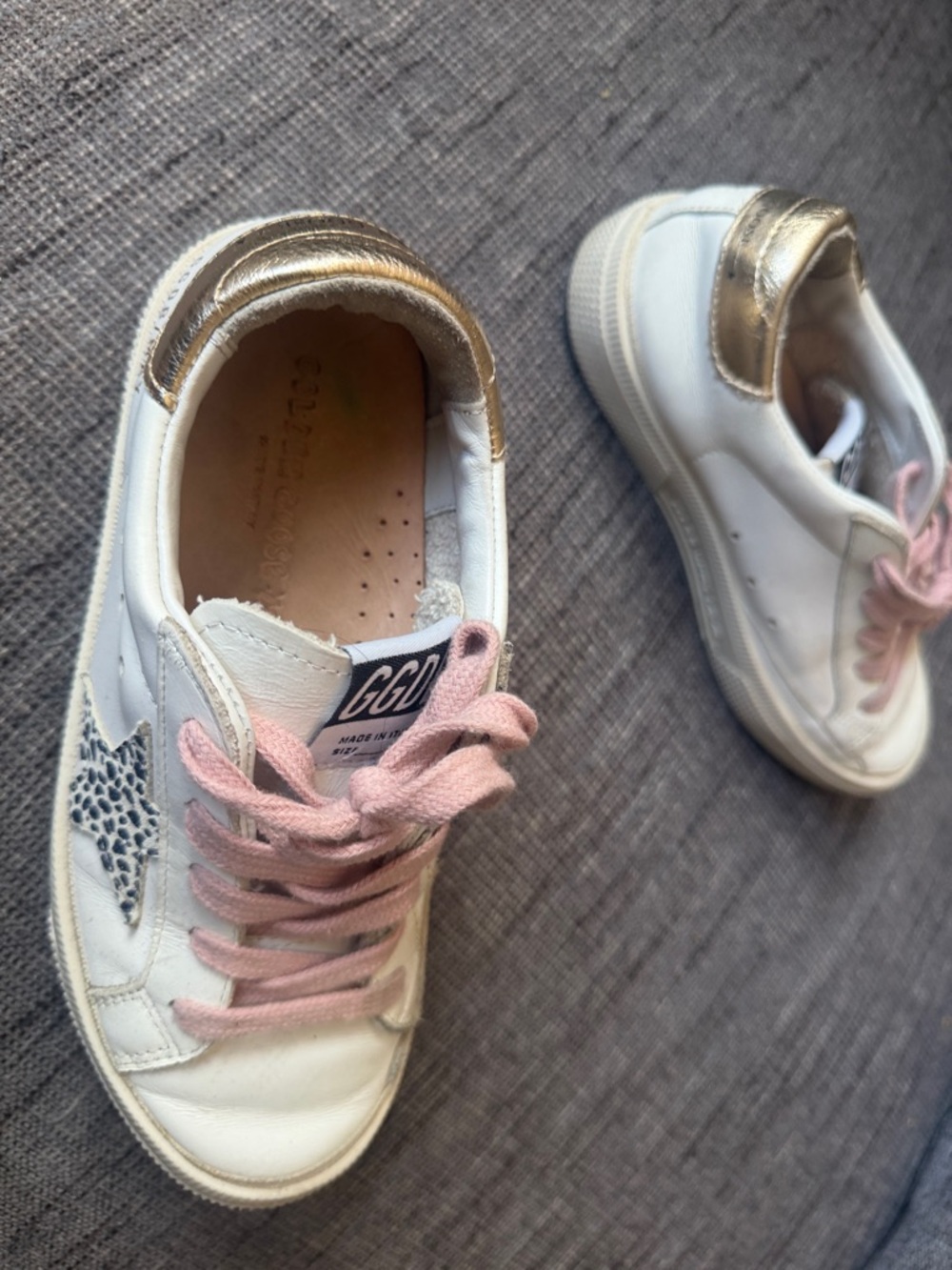 Golden Goose Kids White Sneakers with Pink Laces and Gold Heel